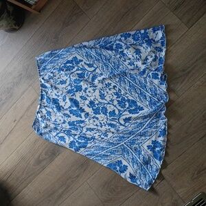 Blue White Patterned A-line Midi Skirt W/Floral or Damask Print -Very Special